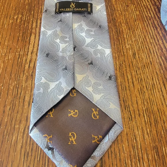 Mens Silk Valerio Garati Hand Made Tie Blue Silver - Picture 7 of 7